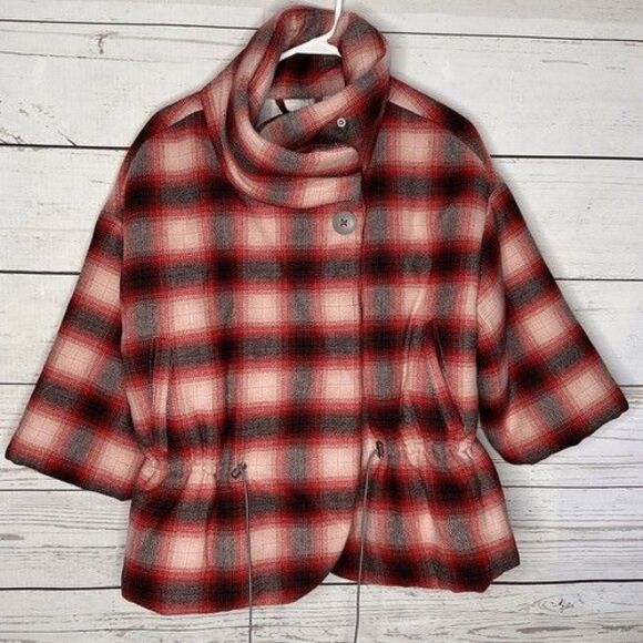 NWOT Sundance Plaid Wool Blend 3/4 Sleeve Puffer Lumberjack Jacket Women Size L - Picture 1 of 11